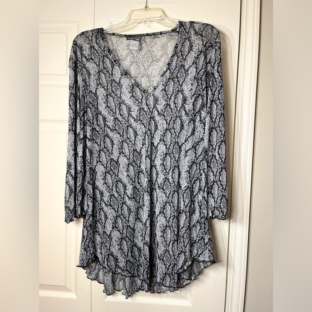 Jordan Taylor Snake Animal Print Sheer Tunic Top Gray Size Large